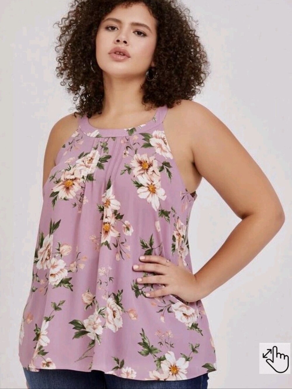 Torrid Floral Georgette Pleated Goddess Neck Tank Top Size 1 Light Purple